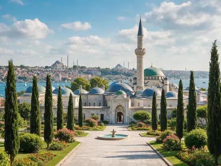 Editorialbild im Reisemagazin-Stil vom Wahrzeichen Topkapi-Palast Istanbul in Istanbul Türkei, ausgewogene Bildgestaltung und natuerliches Umgebungslicht - Foto: THN