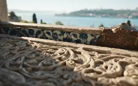 Extreme Makroaufnahme eines Materialdetails am Wahrzeichen Topkapi-Palast Istanbul in Istanbul Türkei, taktile Struktur und weiches - Foto: THN