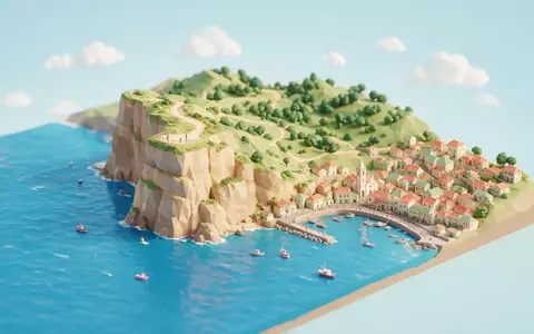 Isometrisches Diorama von Cabo Girao Madeira und Umgebung in Camara de Lobos Portugal, verspielte Low-Poly-Kulisse - Foto: THN