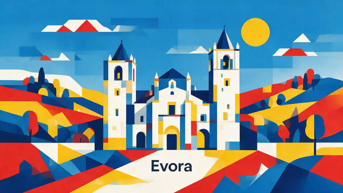 Bauhaus-Poster als Abstraktion von Kathedrale von Evora in Evora, Portugal