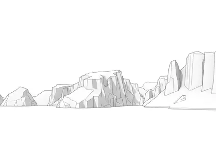 Moderner Architektur-Render zeigt Silhouette von Calanques-Nationalpark in Marseille Frankreich, klare Linien und neutrales Tageslicht - Foto: THN