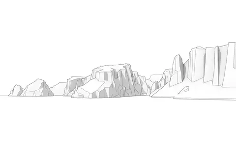 Moderner Architektur-Render zeigt Silhouette von Calanques-Nationalpark in Marseille Frankreich, klare Linien und neutrales Tageslicht - Foto: THN