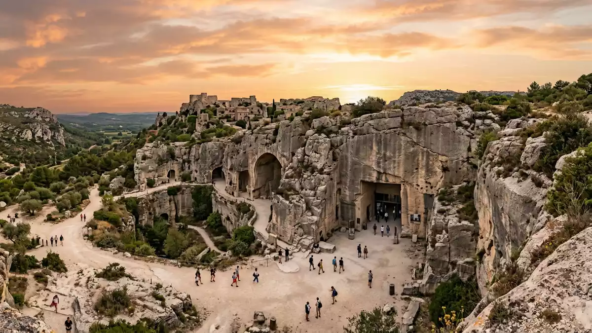 Fotorealistische Ansicht von Carrieres de Lumieres in Les Baux-de-Provence, Frankreich im Ab…