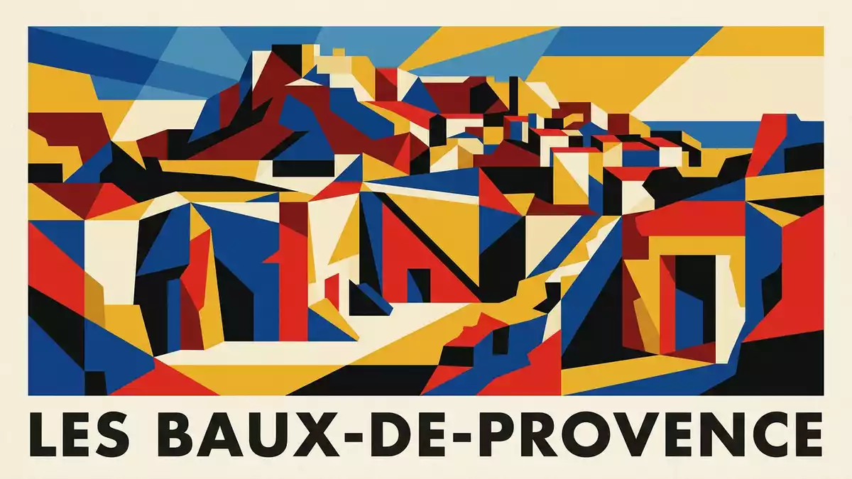 Bauhaus-Poster als Abstraktion von Carrieres de Lumieres in Les Baux-de-Provence, Frankreich