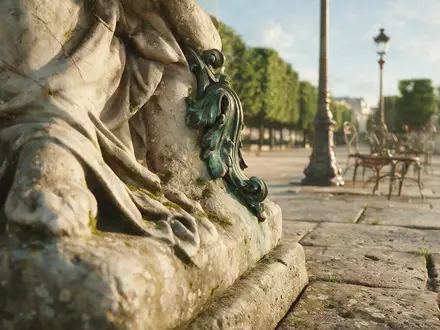 Extreme Makroaufnahme eines Materialdetails am Wahrzeichen Jardin des Tuileries Paris in Paris Frankreich, taktile Struktur - Foto: THN