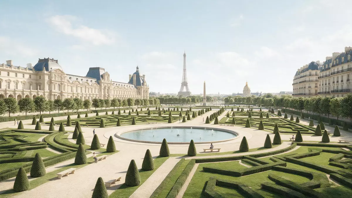 Architektur-Render von Jardin des Tuileries Paris in Paris, Frankreich bei Tageslicht