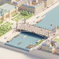 Isometrisches Diorama von Pont Alexandre III Paris und Umgebung in Paris Frankreich, verspielte Low-Poly-Kulisse in - Foto: THN