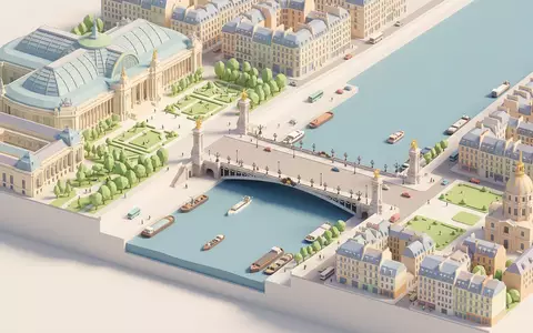 Isometrisches Diorama von Pont Alexandre III Paris und Umgebung in Paris Frankreich, verspielte Low-Poly-Kulisse in - Foto: THN