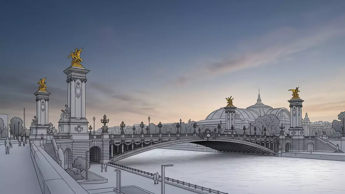 Architektur-Render von Pont Alexandre III Paris in Paris, Frankreich bei Tageslicht