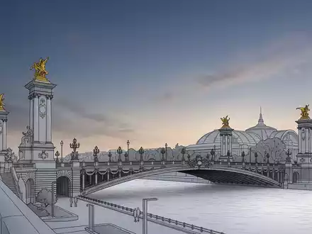 Moderner Architektur-Render zeigt Silhouette von Pont Alexandre III Paris in Paris Frankreich, klare Linien und - Foto: THN