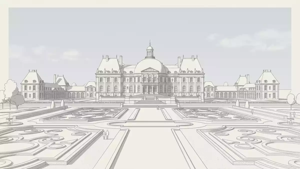 Architektur-Render von Schloss Vaux-le-Vicomte in Maincy, Frankreich bei Tageslicht