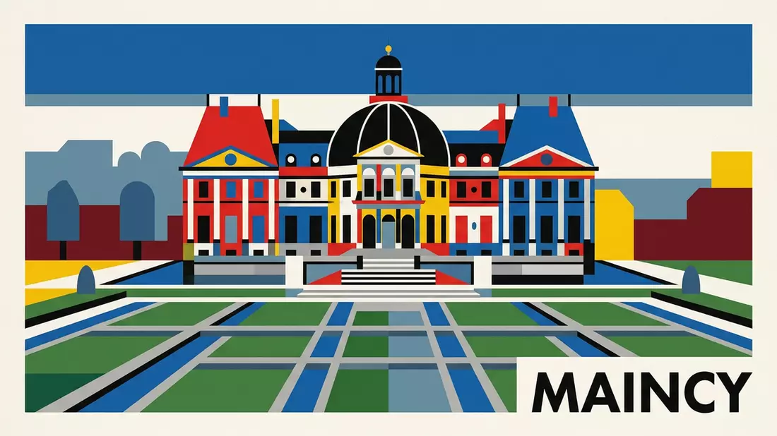 Bauhaus-Poster als Abstraktion von Schloss Vaux-le-Vicomte in Maincy, Frankreich