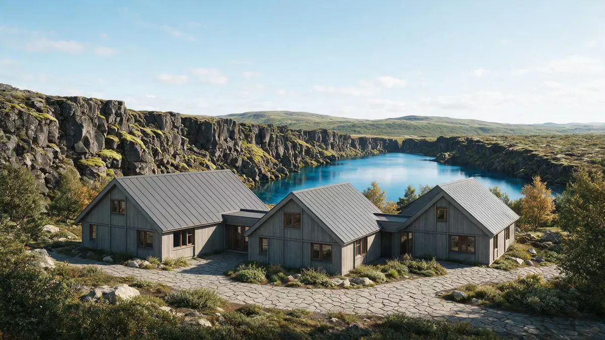 Architektur-Render von Thingvellir-Nationalpark in Thingvellir, Island bei Tageslicht