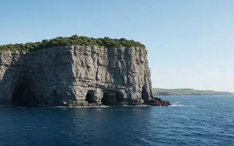 Moderner Architektur-Render zeigt Silhouette von Cliffs of Moher in Liscannor Irland, klare Linien und neutrales - Foto: THN