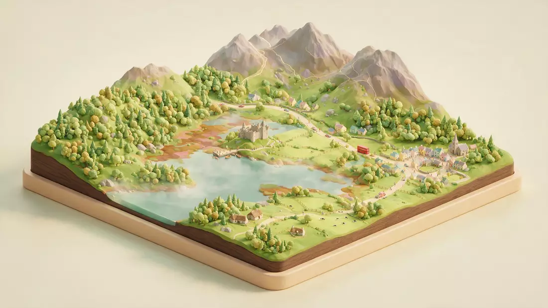 Isometrisches Diorama von Ring of Kerry in Killarney, Irland in Pastell