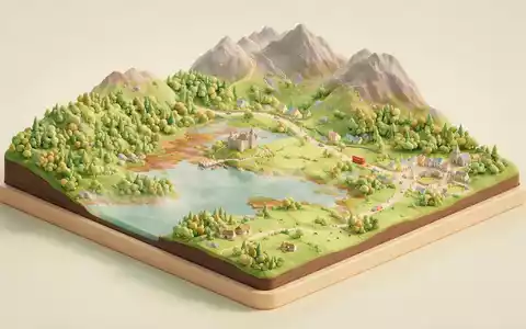 Isometrisches Diorama von Ring of Kerry und Umgebung in Killarney Irland, verspielte Low-Poly-Kulisse in Pastellfarben - Foto: THN