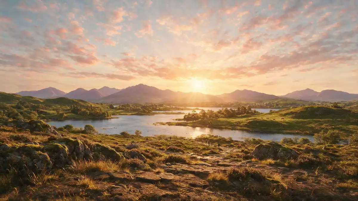 Fotorealistische Ansicht von Ring of Kerry in Killarney, Irland im Abendlicht