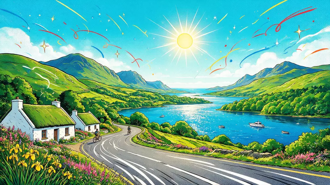 Pop-Art-Comic von Ring of Kerry in Killarney, Irland mit Rasterpunkten