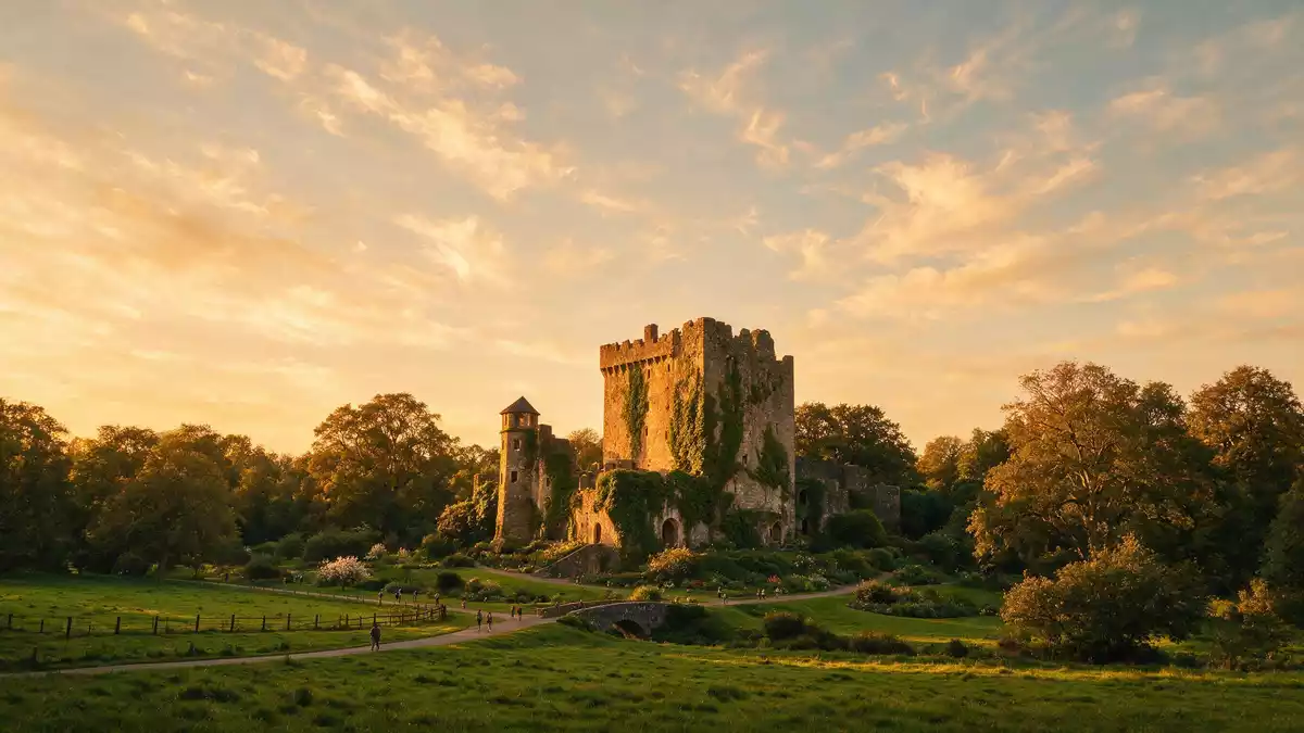 Fotorealistische Ansicht von Blarney Castle in Blarney, Irland im Abendlicht