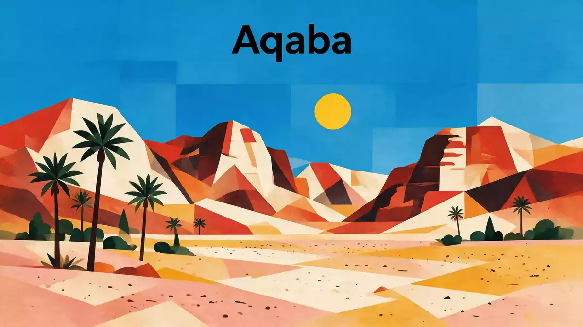Bauhaus-Poster als Abstraktion von Wadi Rum in Aqaba, Jordanien