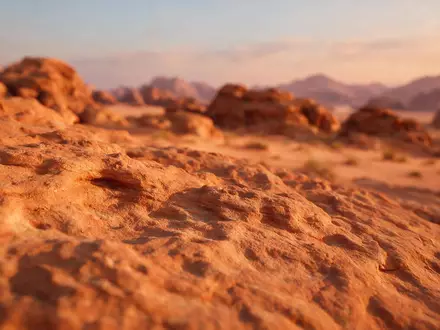 Extreme Makroaufnahme eines Materialdetails am Wahrzeichen Wadi Rum in Aqaba Jordanien, taktile Struktur und weiches - Foto: THN