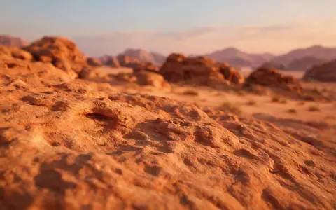 Extreme Makroaufnahme eines Materialdetails am Wahrzeichen Wadi Rum in Aqaba Jordanien, taktile Struktur und weiches - Foto: THN