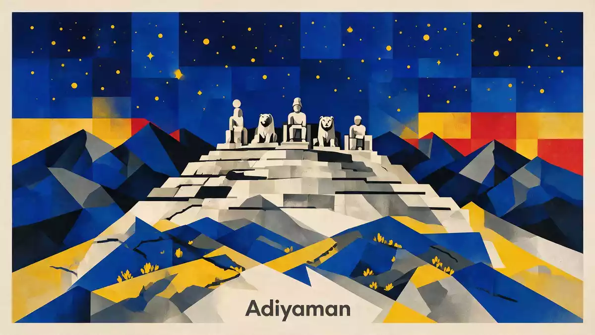 Bauhaus-Poster als Abstraktion von Nemrut Dagi in Adiyaman, Türkei