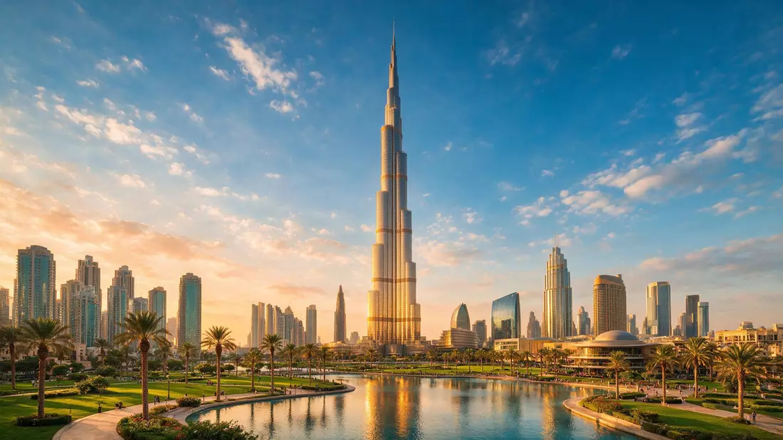 Fotorealistische Ansicht von Burj Khalifa Dubai in Dubai, VAE im Abendlicht