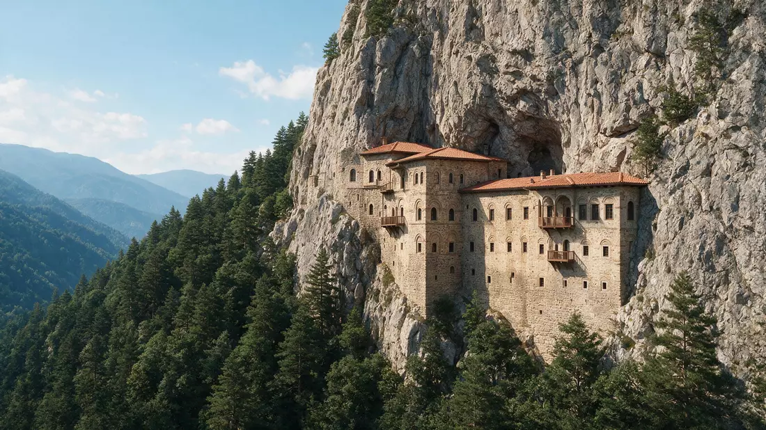 Architektur-Render von Sumela-Kloster in Trabzon, Türkei bei Tageslicht