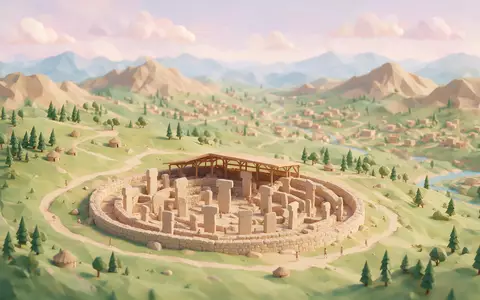 Isometrisches Diorama von Göbekli Tepe und Umgebung in Sanliurfa Türkei, verspielte Low-Poly-Kulisse in Pastellfarben - Foto: THN