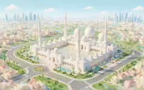 Isometrisches Diorama von Scheich-Zayid-Moschee Abu Dhabi und Umgebung in Abu Dhabi VAE, verspielte Low-Poly-Kulisse in - Foto: THN