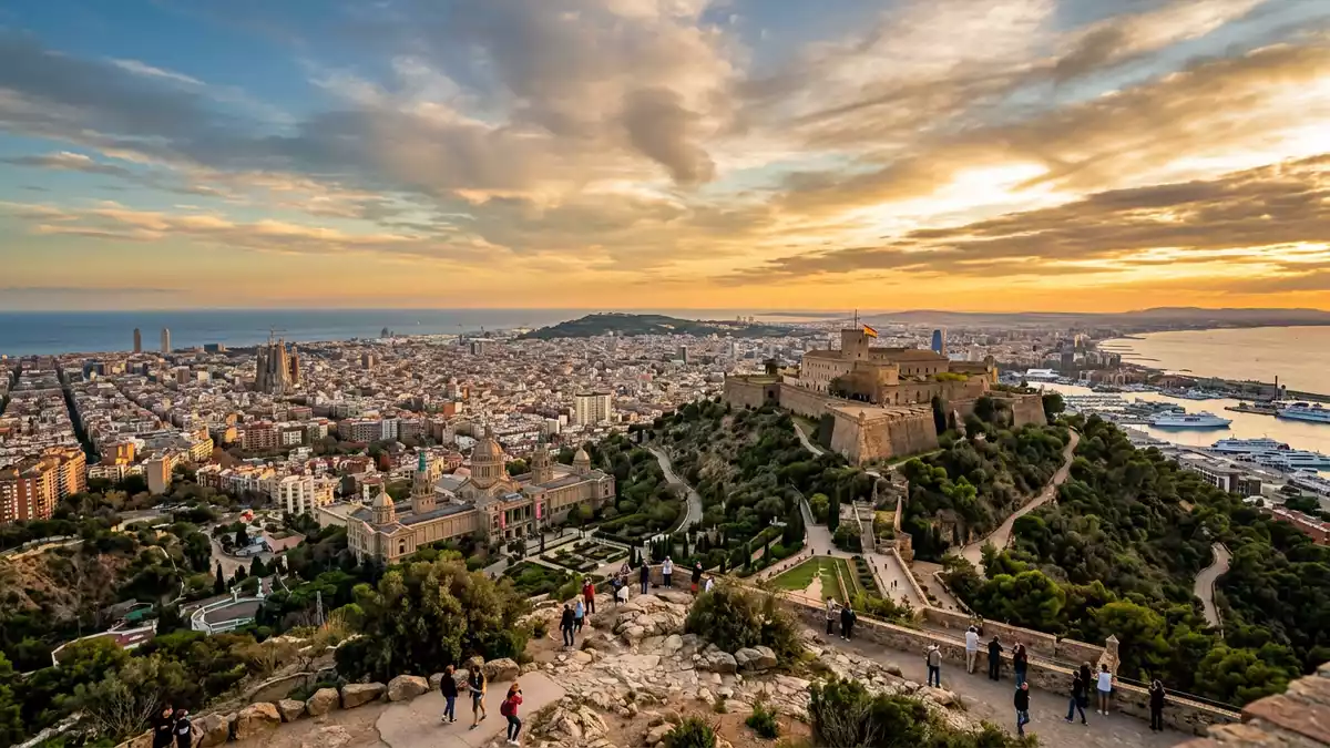 Fotorealistische Ansicht von Montjuic Barcelona in Barcelona, Spanien im Abendlicht
