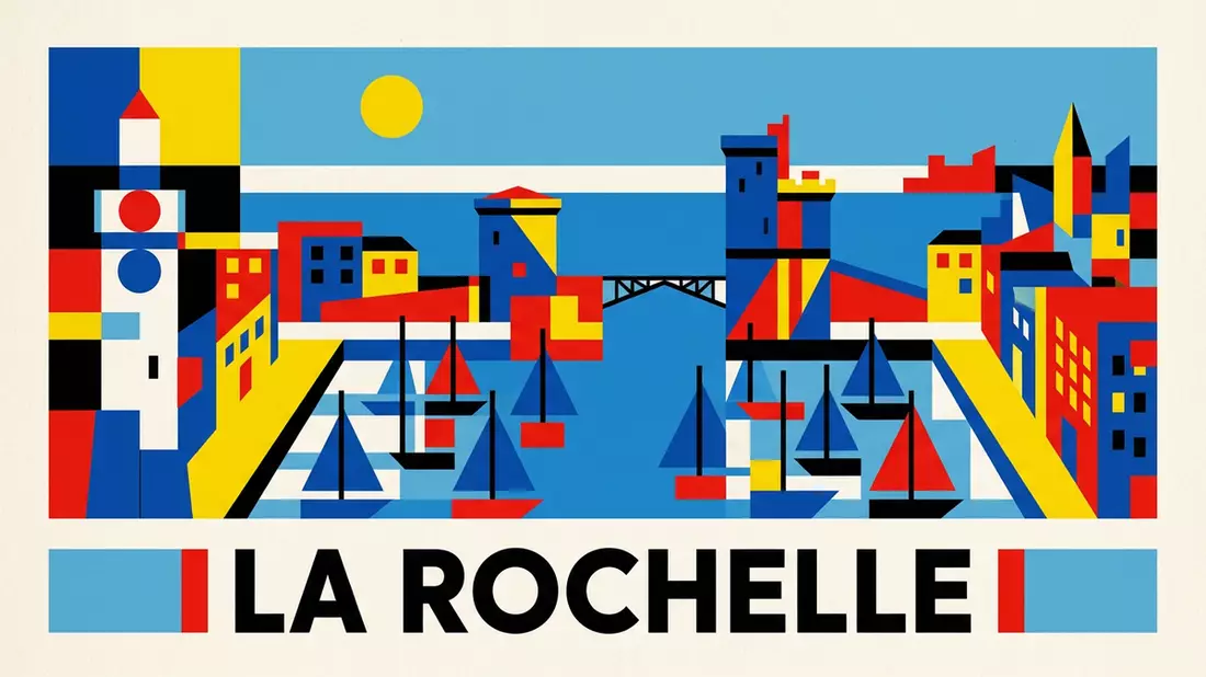 Bauhaus-Poster als Abstraktion von Alter Hafen La Rochelle in La Rochelle, Frankreich