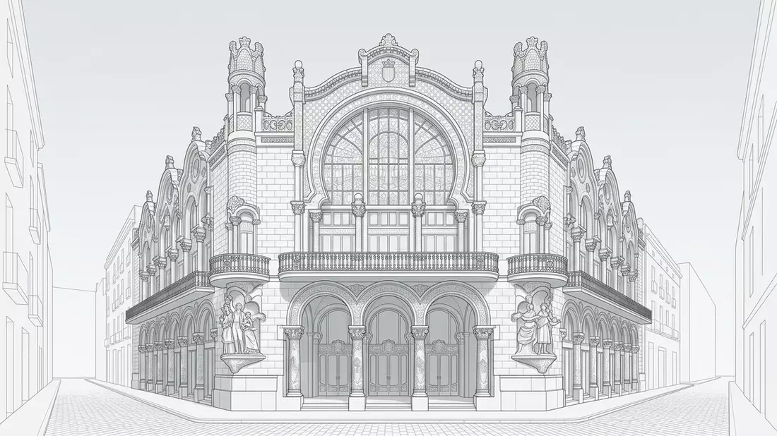 Architektur-Render von Palau de la Musica Catalana in Barcelona, Spanien bei Tageslicht