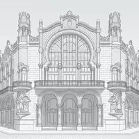 Moderner Architektur-Render zeigt Silhouette von Palau de la Musica Catalana in Barcelona Spanien, klare Linien - Foto: THN