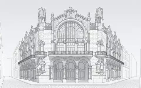 Moderner Architektur-Render zeigt Silhouette von Palau de la Musica Catalana in Barcelona Spanien, klare Linien - Foto: THN