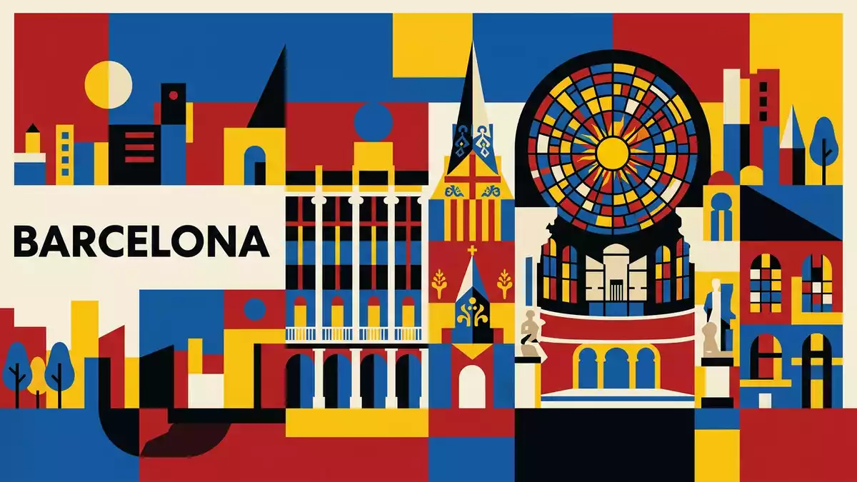 Bauhaus-Poster als Abstraktion von Palau de la Musica Catalana in Barcelona, Spanien