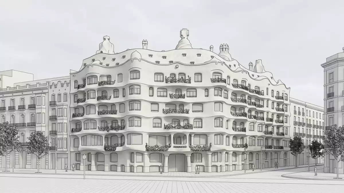 Architektur-Render von Casa Mila Barcelona in Barcelona, Spanien bei Tageslicht