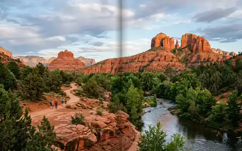 Editorialbild im Reisemagazin-Stil vom Wahrzeichen Sedona Red Rocks in Sedona USA, ausgewogene Bildgestaltung und natuerliches - Foto: THN