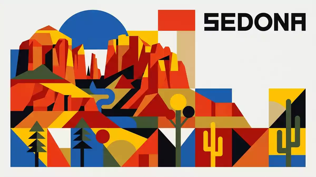 Bauhaus-Poster als Abstraktion von Sedona Red Rocks in Sedona, USA