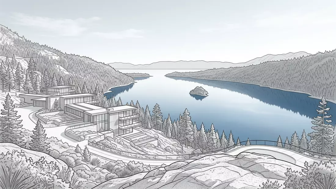 Architektur-Render von Emerald Bay Lake Tahoe in South Lake Tahoe, USA bei Tageslicht