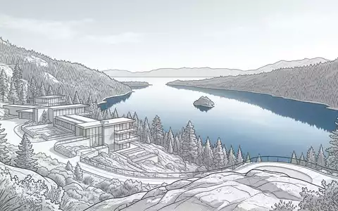 Moderner Architektur-Render zeigt Silhouette von Emerald Bay Lake Tahoe in South Lake Tahoe USA, klare - Foto: THN