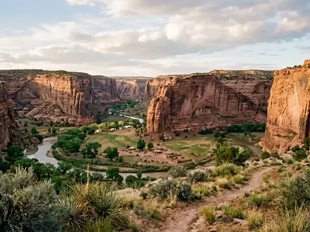 Editorialbild im Reisemagazin-Stil vom Wahrzeichen Canyon de Chelly in Chinle USA, ausgewogene Bildgestaltung und natuerliches - Foto: THN