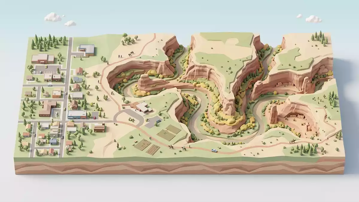 Isometrisches Diorama von Canyon de Chelly in Chinle, USA in Pastell