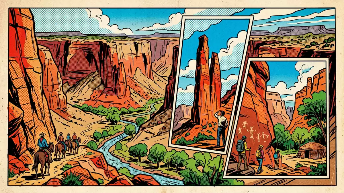 Pop-Art-Comic von Canyon de Chelly in Chinle, USA mit Rasterpunkten