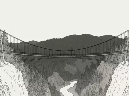 Moderner Architektur-Render zeigt Silhouette von Capilano Suspension Bridge in North Vancouver Kanada, klare Linien und - Foto: THN