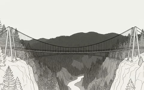 Moderner Architektur-Render zeigt Silhouette von Capilano Suspension Bridge in North Vancouver Kanada, klare Linien und - Foto: THN