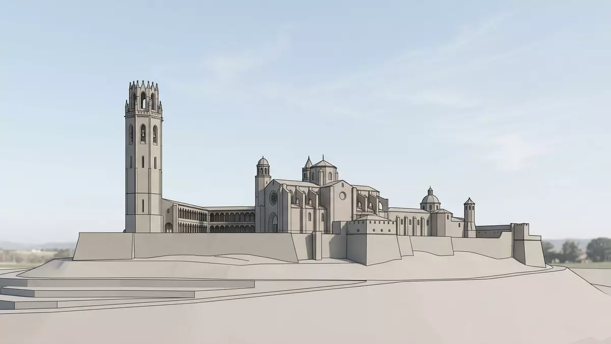 Architektur-Render von La Seu Vella Lleida in Lleida, Spanien bei Tageslicht