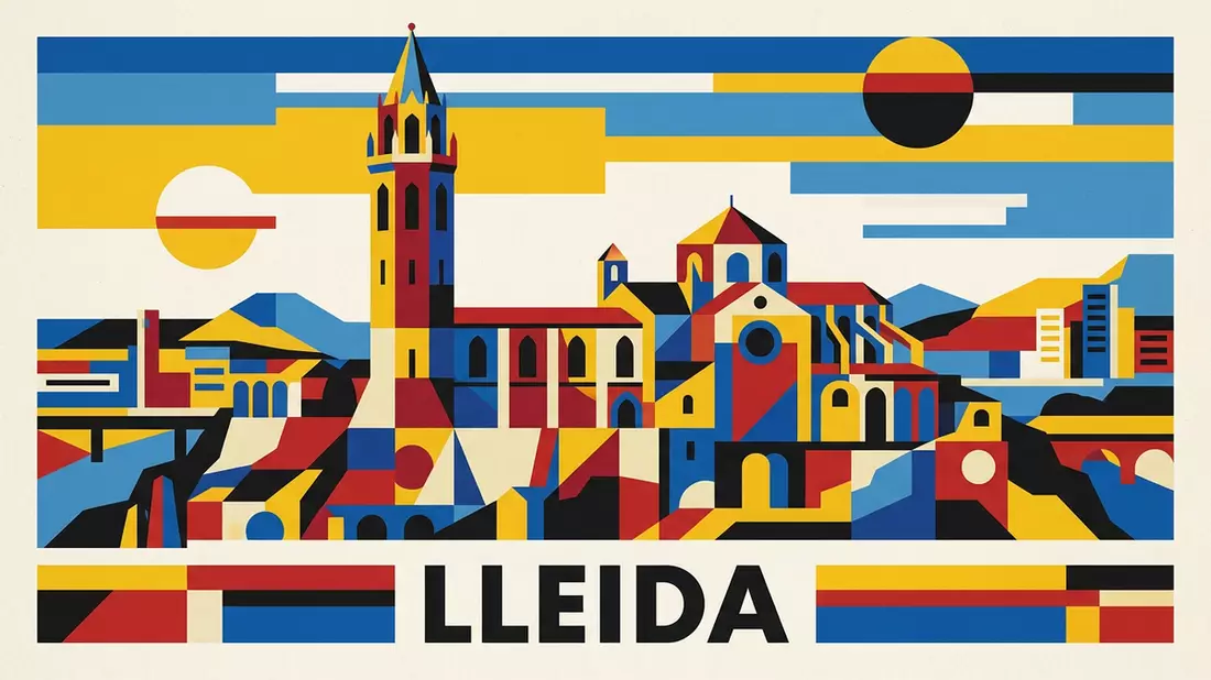 Bauhaus-Poster als Abstraktion von La Seu Vella Lleida in Lleida, Spanien