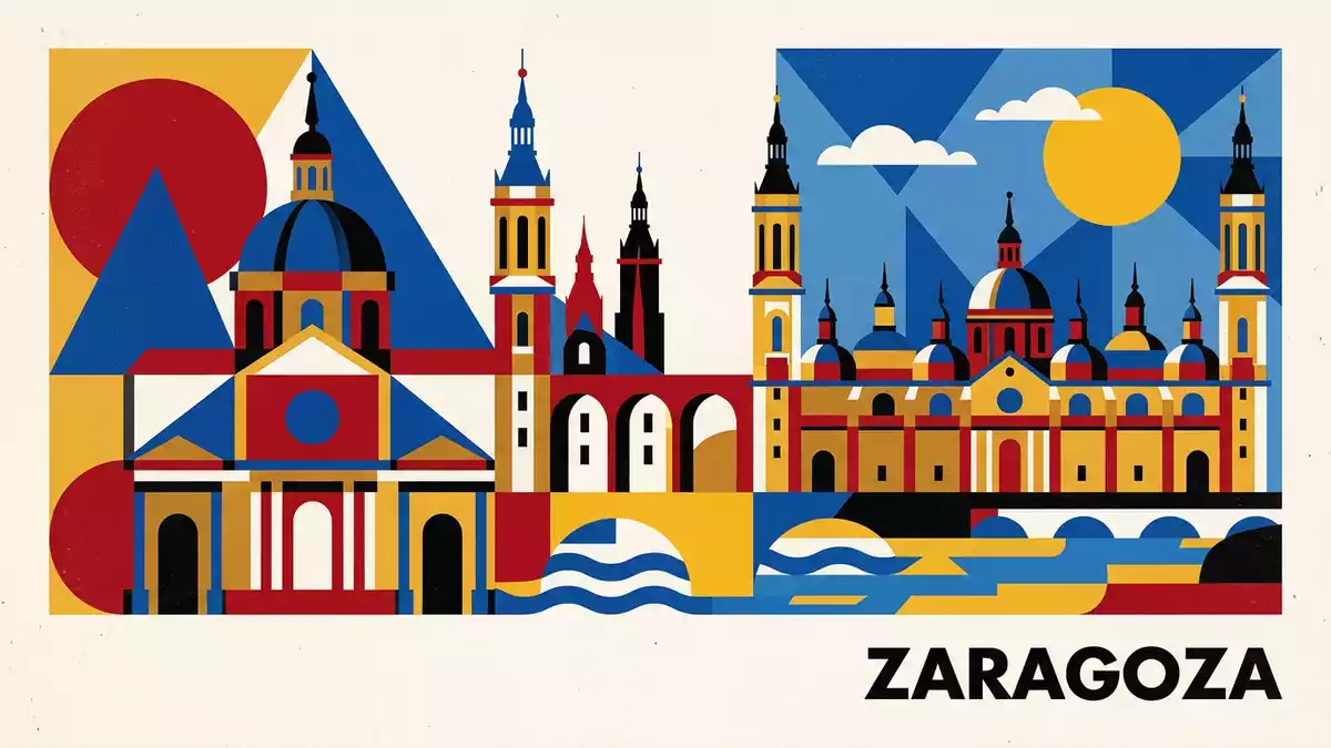 Bauhaus-Poster als Abstraktion von Basilica del Pilar Zaragoza in Zaragoza, Spanien